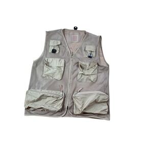 Vintage Knockout Sportswear Mesh‎ Vest Tan XL Multi Pocket Utility